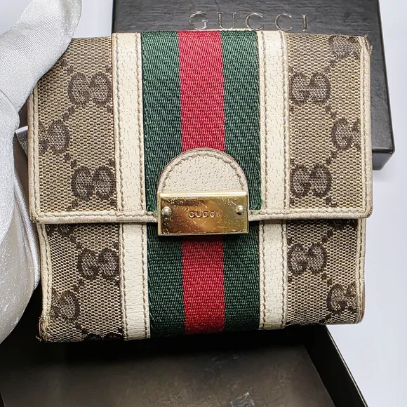 AUTHENTIC GUCCI GC CANVAS SHERRY LINE BIFOLD WALLET - Picture 9 of 9